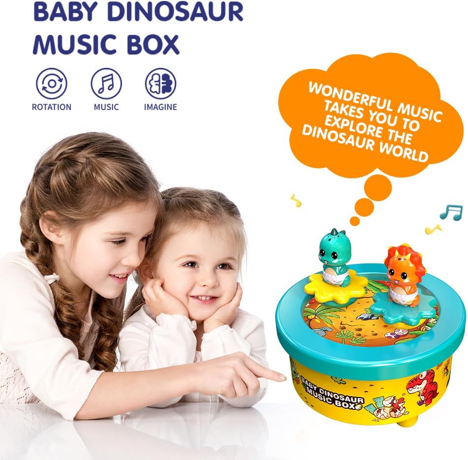 Dinosaur Music Box – Wind-Up Rotating Carousel