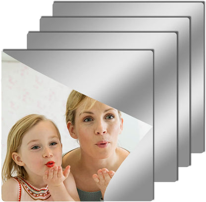 4 Pack 20x20cm Self Adhesive Mirror Tiles 2MM Thick Flexible Decorative Plastic Mirror Sheets Adhesive Mirror Stickers