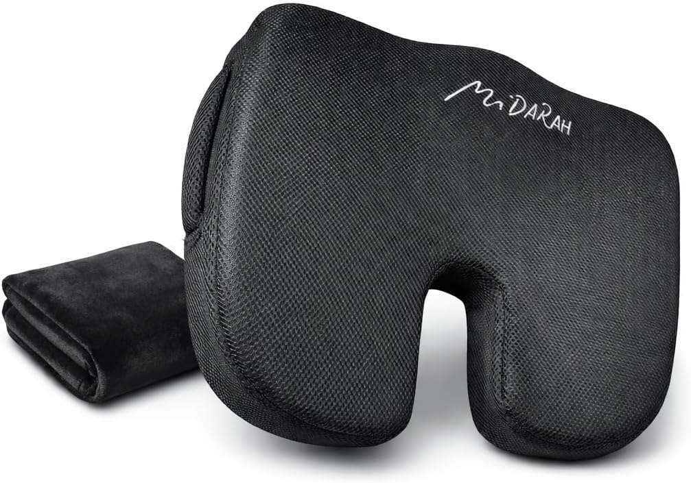 Ergonomic Coccyx Seat Cushion for Sciatica and Tailbone Pain – 50D Memory Foam Orthopaedic Cushion for Office Chair, Car, Gaming & Wheelchair – Includes 2 Washable Covers - Non-Slip Base