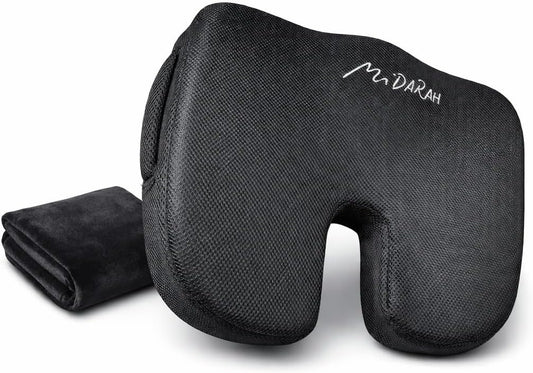 Ergonomic Coccyx Seat Cushion for Sciatica and Tailbone Pain – 50D Memory Foam Orthopaedic Cushion for Office Chair, Car, Gaming & Wheelchair – Includes 2 Washable Covers - Non-Slip Base