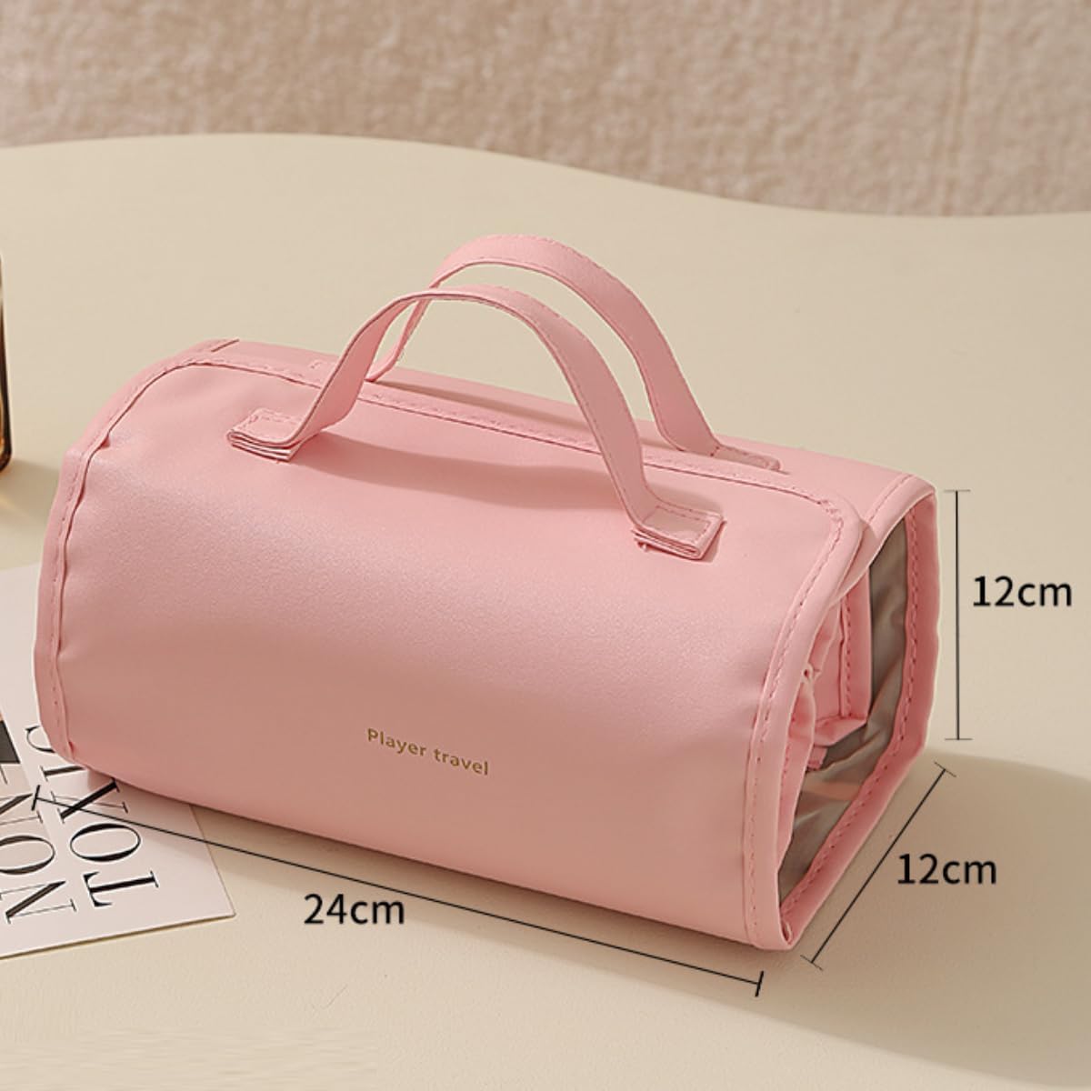 4-in-1 Cosmetic Pouch Travel Makeup Organizer Bag, Portable Toiletry Bag with Removable Pouches Cosmetic Case with Handle Waterproof PU Material (Pink)