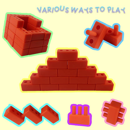 25 Pcs Mini Bricks with 25 Connectors Reusable Silicone Bricks Sensory Toys for Kids Building Construction Play