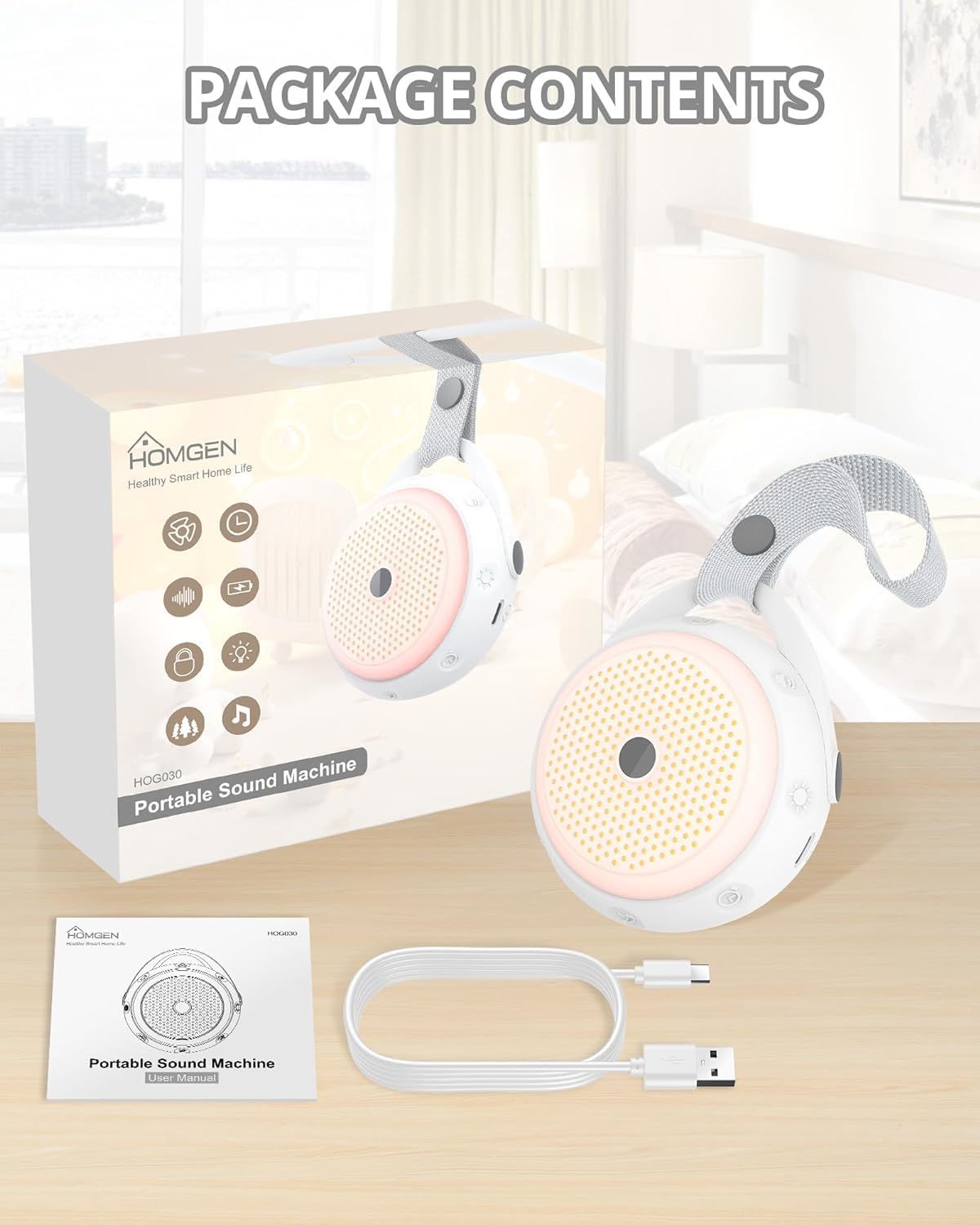 Portable White Noise Machine Baby Rechargeable Warm Light