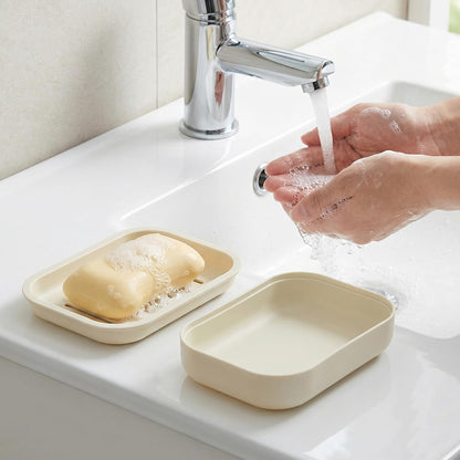 2PCS Soap Dish, Soap Dish for Shower, Double Soap Dish with Drainage, Anti-Slip and PortableSoap Holder for Bathroom, Kitchen Sponges, Keep Soap Dry and Clean(White & Khaki)