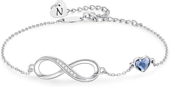LOUISA SECRET Bracelets for Women A-Z Capital Initial Heart Infinity Bracelets for Women, Jewellery Gifts for Women/Wife/Her/Mum Anniversary Birthday Mothers Day Christmas Valentines