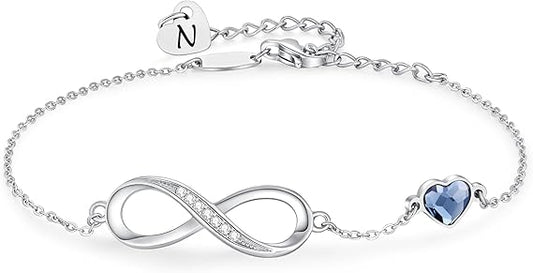 LOUISA SECRET Bracelets for Women A-Z Capital Initial Heart Infinity Bracelets for Women, Jewellery Gifts for Women/Wife/Her/Mum Anniversary Birthday Mothers Day Christmas Valentines