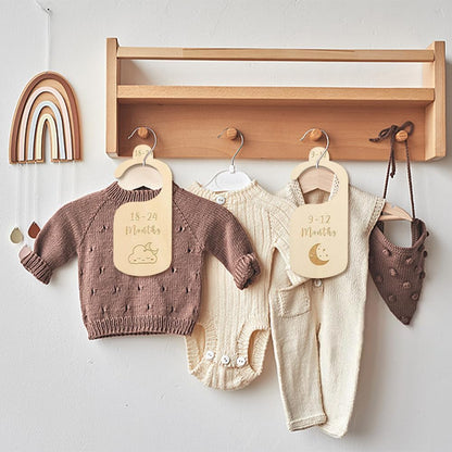 7 Pcs Baby Wardrobe Dividers, Cartoon Wood Baby Clothes Dividers by Size Age, Closet Clothes Organiser Labels Wardrobe Separators, Newborn Gifts for Parents