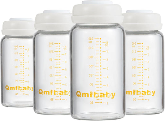 Glass Breastmilk Storage Bottles 300ml 10oz BPA-Free Leak-Proof Natural Baby Bottle for Breastmilk Storage Wide Neck Bottles with Screw Ring Sealing Disk Breastfeeding (White-300ML-4PCS)
