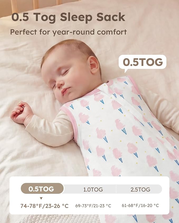 Yoofoss Baby Sleep Sack 0-24 Months 100% Organic Cotton Wearable Blanket for Babies 2-Way Zipper 0.5 Tog Newborn Sleeping Sack, Soft Lightweight Durable