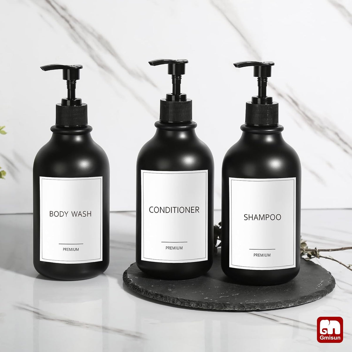 Shampoo and Conditioner Bottles, Plastic Black Shampoo Dispenser