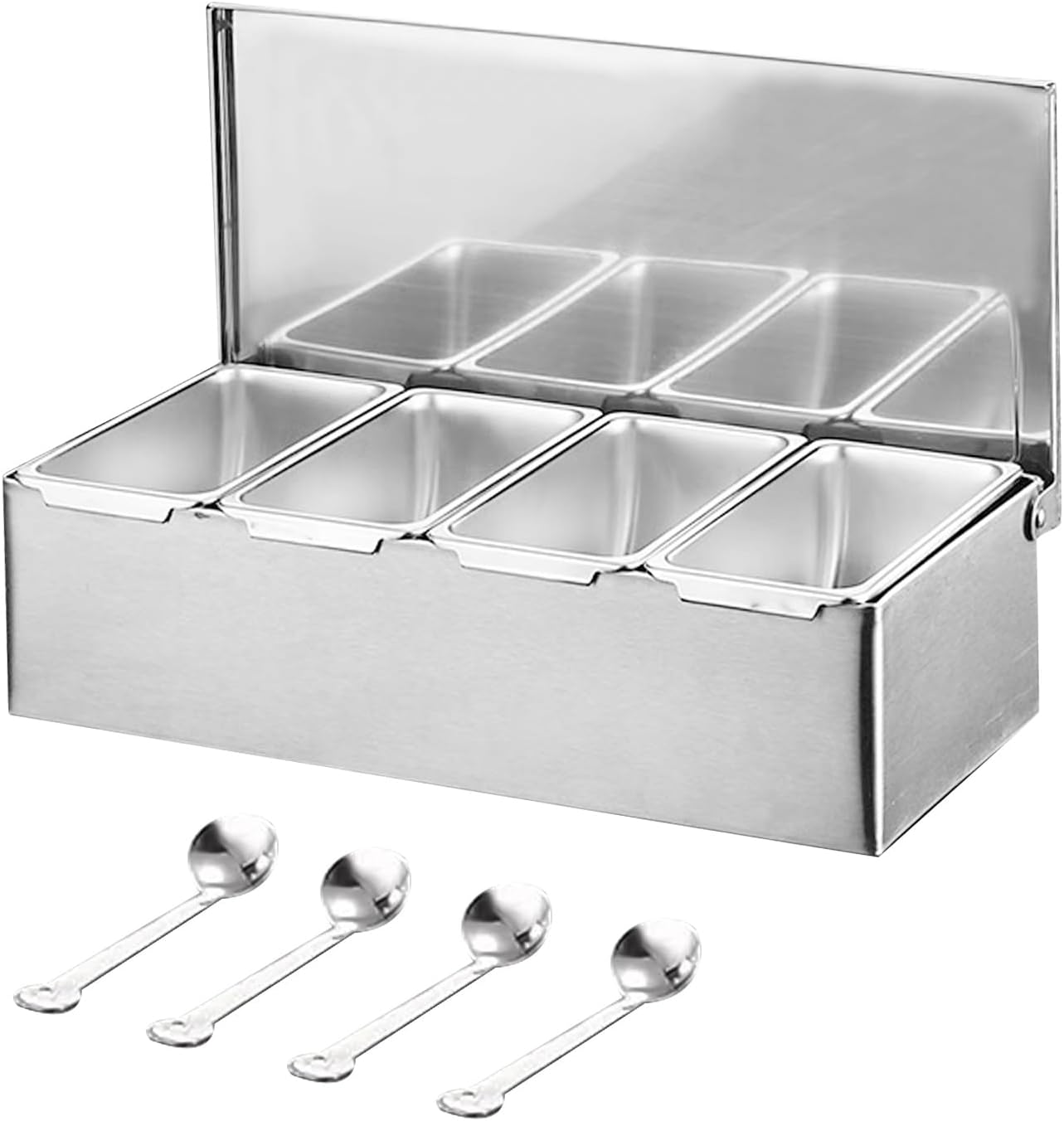 4 Compartment Stainless Steal Topping Station with Lids (30 * 14 * 8cm)