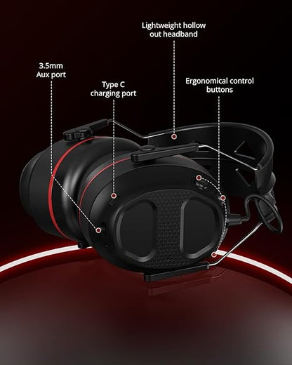 Bluetooth 5.4 Ear Defender, Wireless Hearing Protector Earmuffs with 1200mAh Rechargeable Battery