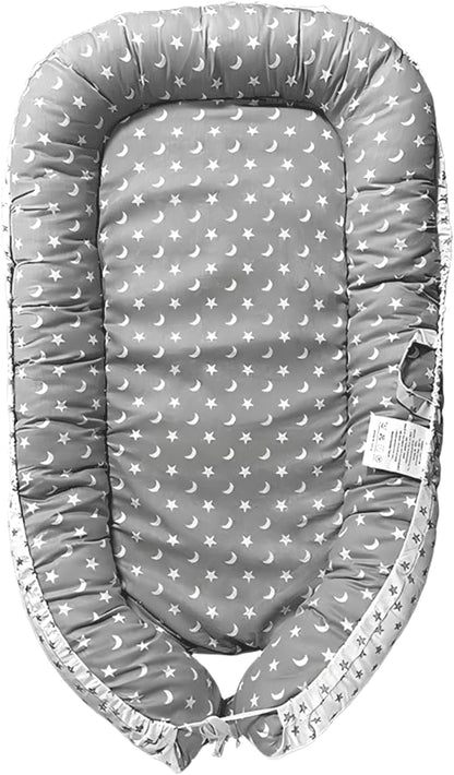 Nehctech portable baby nest pod in grey with star and moon pattern for safe sleeping