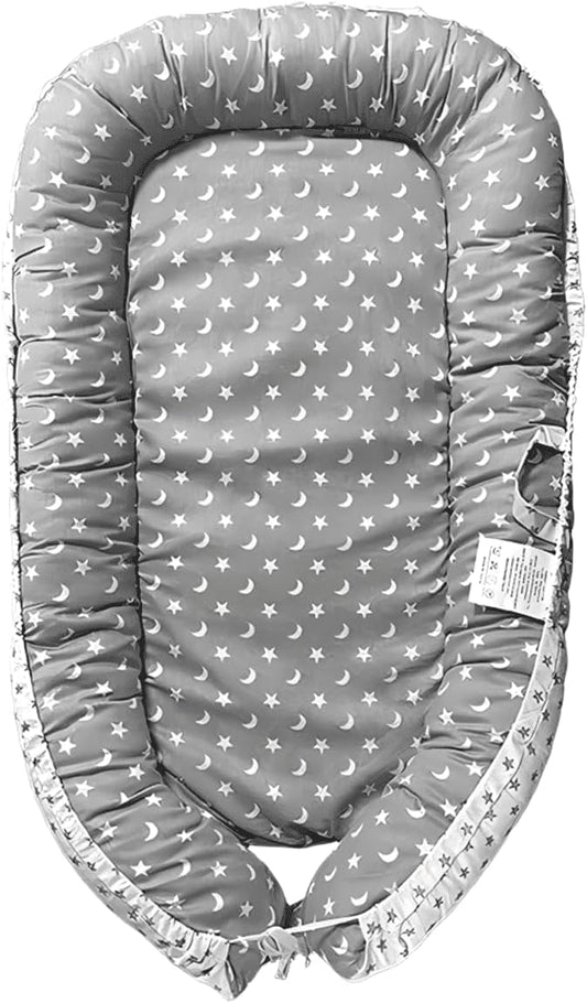 Nehctech portable baby nest pod in grey with star and moon pattern for safe sleeping