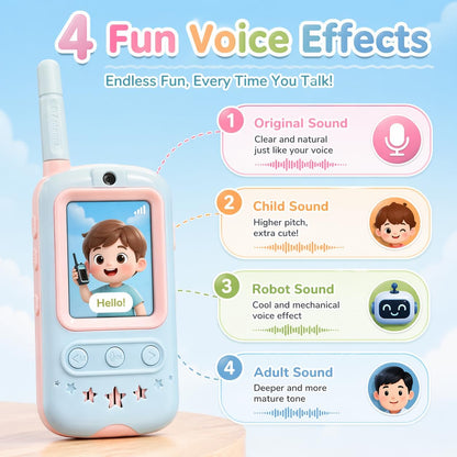 Video Walkie Talkies for Kids, 2 Pack Screen Walkie Talkie Toys with Voice Effects, Outdoor Camping Adventure Travel Gifts for Boys Girls Ages 3-12 (Blue & Pink)