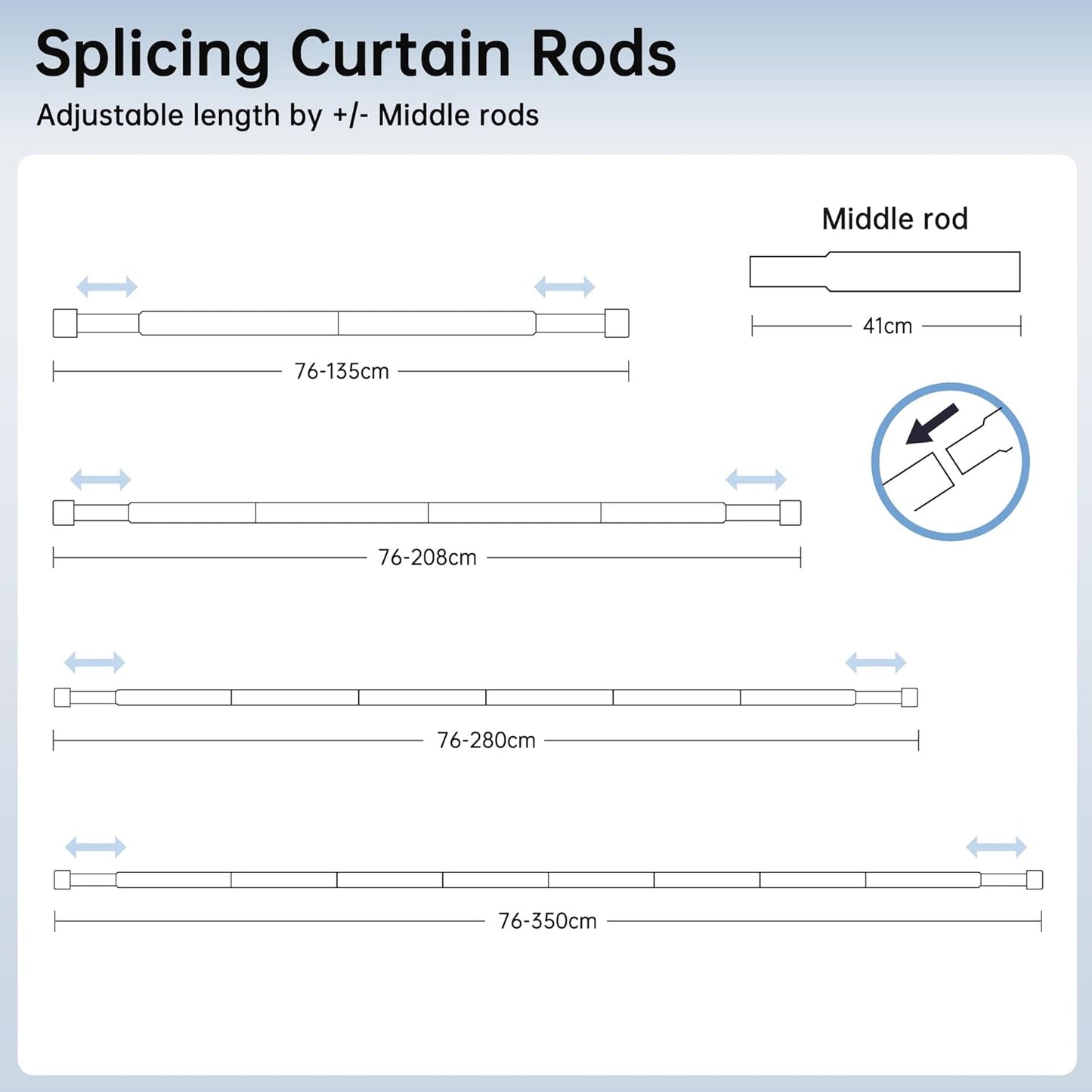 Extendable Curtain Rods 76-208cm & 25cm Diameter