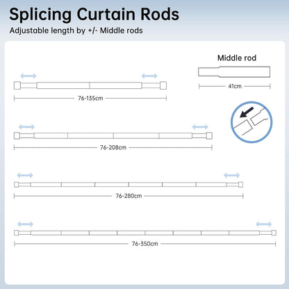 Extendable Curtain Rods 76-208cm & 25cm Diameter