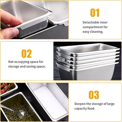 4 Compartment Stainless Steal Topping Station with Lids (30 * 14 * 8cm)