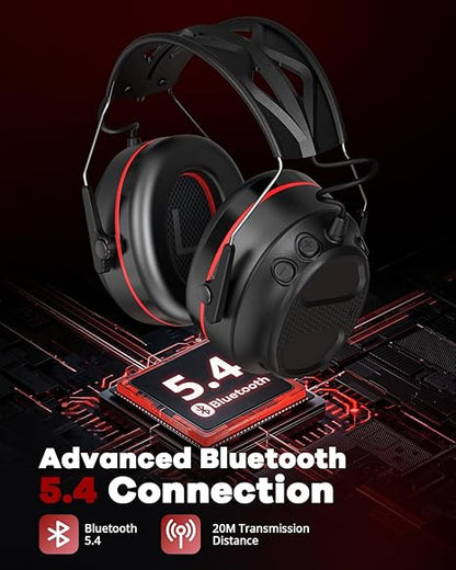 Bluetooth 5.4 Ear Defender, Wireless Hearing Protector Earmuffs with 1200mAh Rechargeable Battery