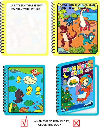 PLCatis 4 Pieces Magic Water Colouring Books Water Coloring Book for Children Reusable Painting Books with Pens Water Doodle Book Gift for Toddler Boys Girls