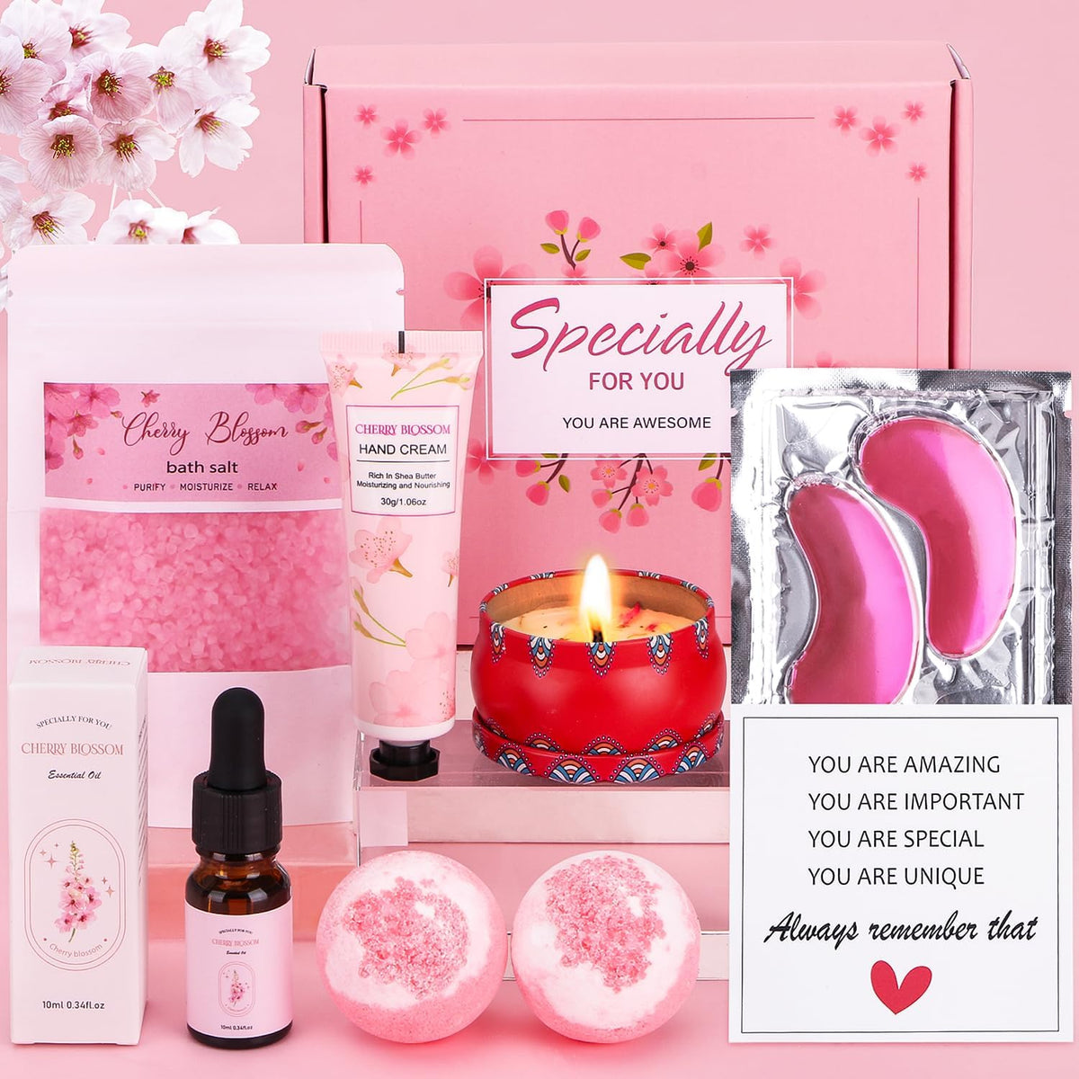 Birthday Gifts For Women, Cherry Blossom Pamper Gift For Her, Ideas Present For Mum, Best Friend, Sister, Relaxation Spa Ladies Gifts Self Care Package For Her, Christmas Xmas Friendship Pamper Hamper