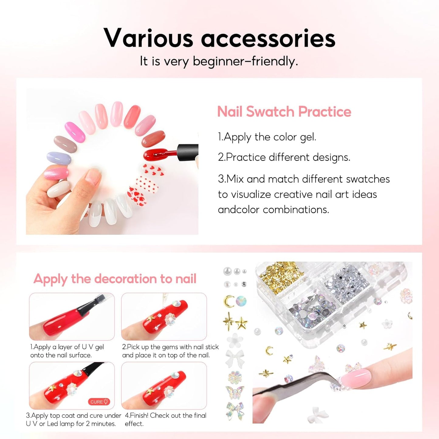 PEACECOLOR 73PCS Gel Nail Kit, 55+5 Colours Gel Nail Polish Set with Lamp, White Pink Nude Red Nail Polish, Glossy Matte Glitter Base Top Coat, Manicure Tools Nail Salon Set Gift for Women