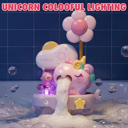 Unicorn Baby Bath Toys, 2 in 1 Automatic Bubble Machine with Led Light, Water Spray Shower Head | Bubble Maker Shower Toy, Interactive Light up Bathtub Toy for Toddlers 2-4 Year Old, Boy and Girl Gift