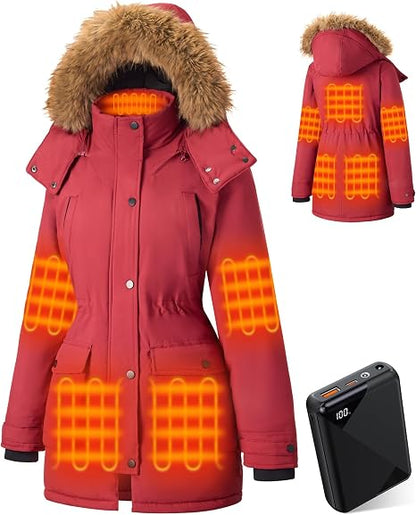 Heated Jacket Womens with 18400mAh 12V Battery Pack, Parka Medium Jacket Womens, Battery Heated Jacket Women for Outdoor Work