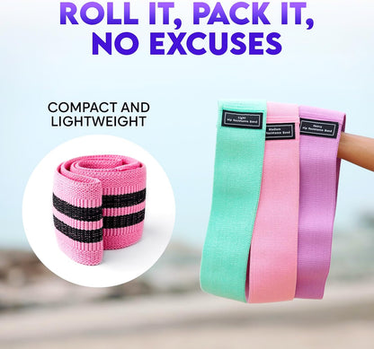 Wide Fabric Resistance Bands for Working Out | 3 Strength Level Non-Slip Exercise Booty Bands for Women & Men | Comes with a Bag and Tape Measure