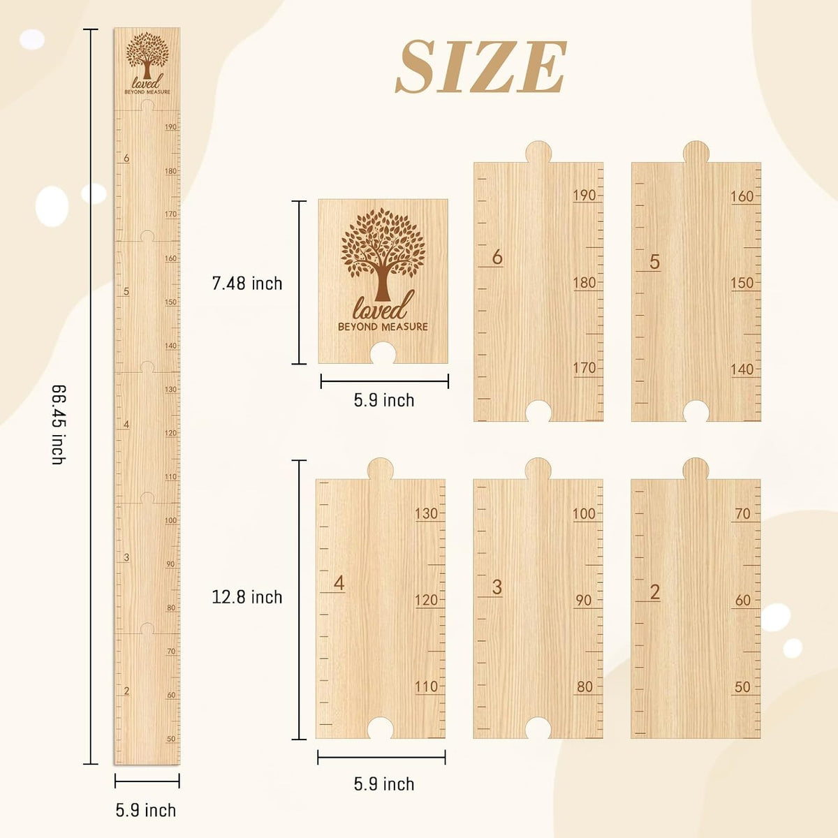 GUANKE Wooden Kids Height Chart for Wall, Natural Solid Wood Dual Scale (Feet/CM), Writable Growth Tracker, Easy Install Nursery Decor (Tree)