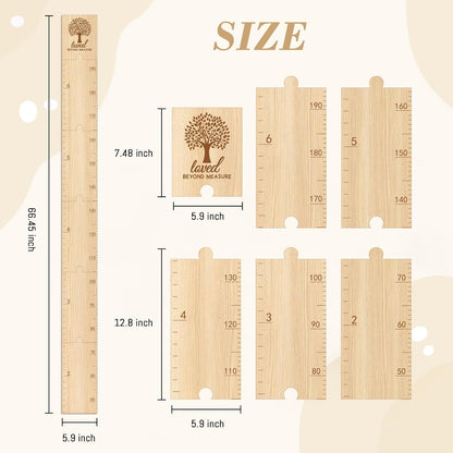 GUANKE Wooden Kids Height Chart for Wall, Natural Solid Wood Dual Scale (Feet/CM), Writable Growth Tracker, Easy Install Nursery Decor (Tree)