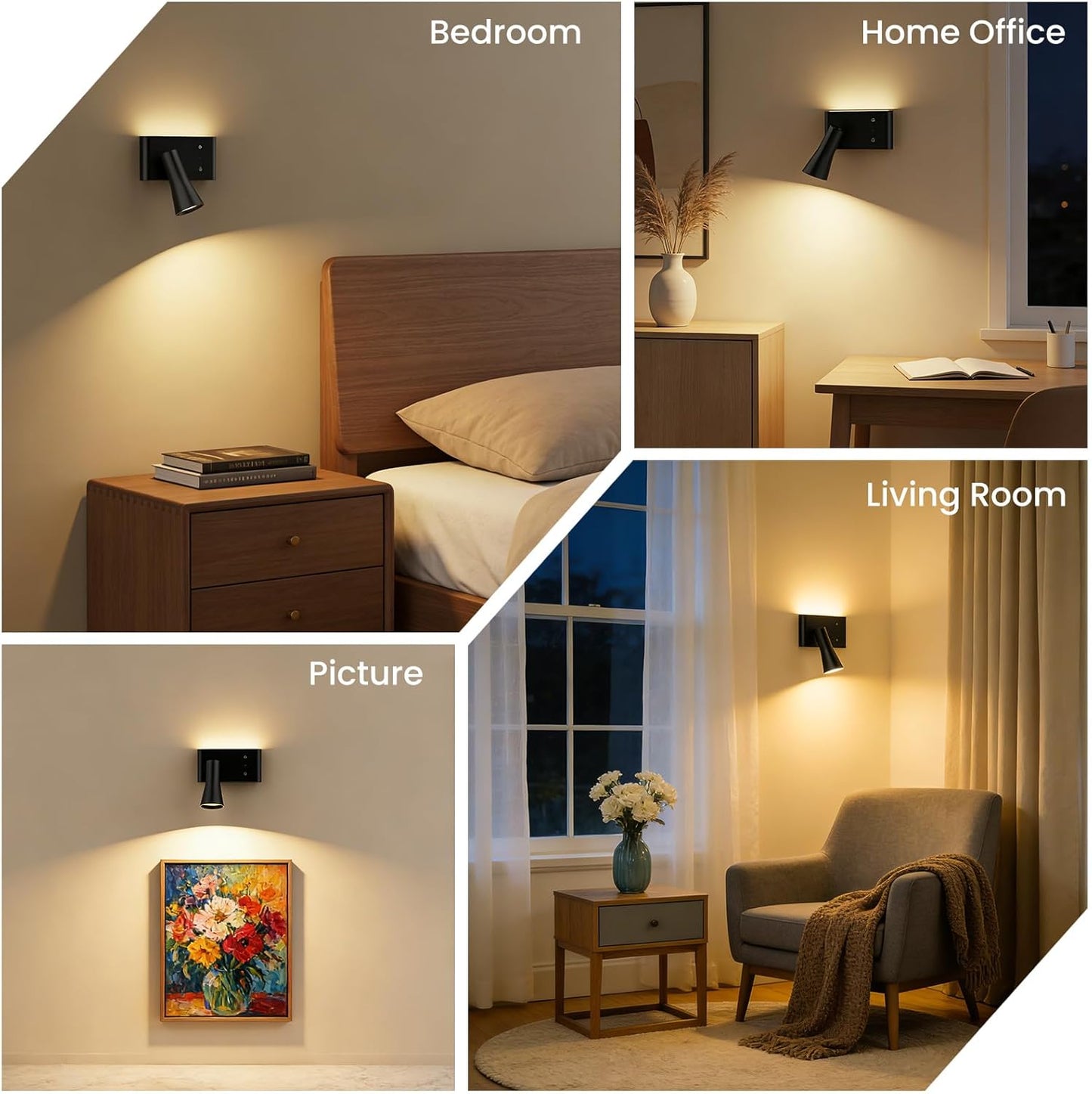 Battery Operated Wall Sconces Rotatable, Wireless Rechargeable Wall Sconce, Dimmable & 3 Colors Wall Mounted Reading Light, Black Wall Lamps Remote Control for Bedroom Living Room (1 Pack) [Energy Class G]
