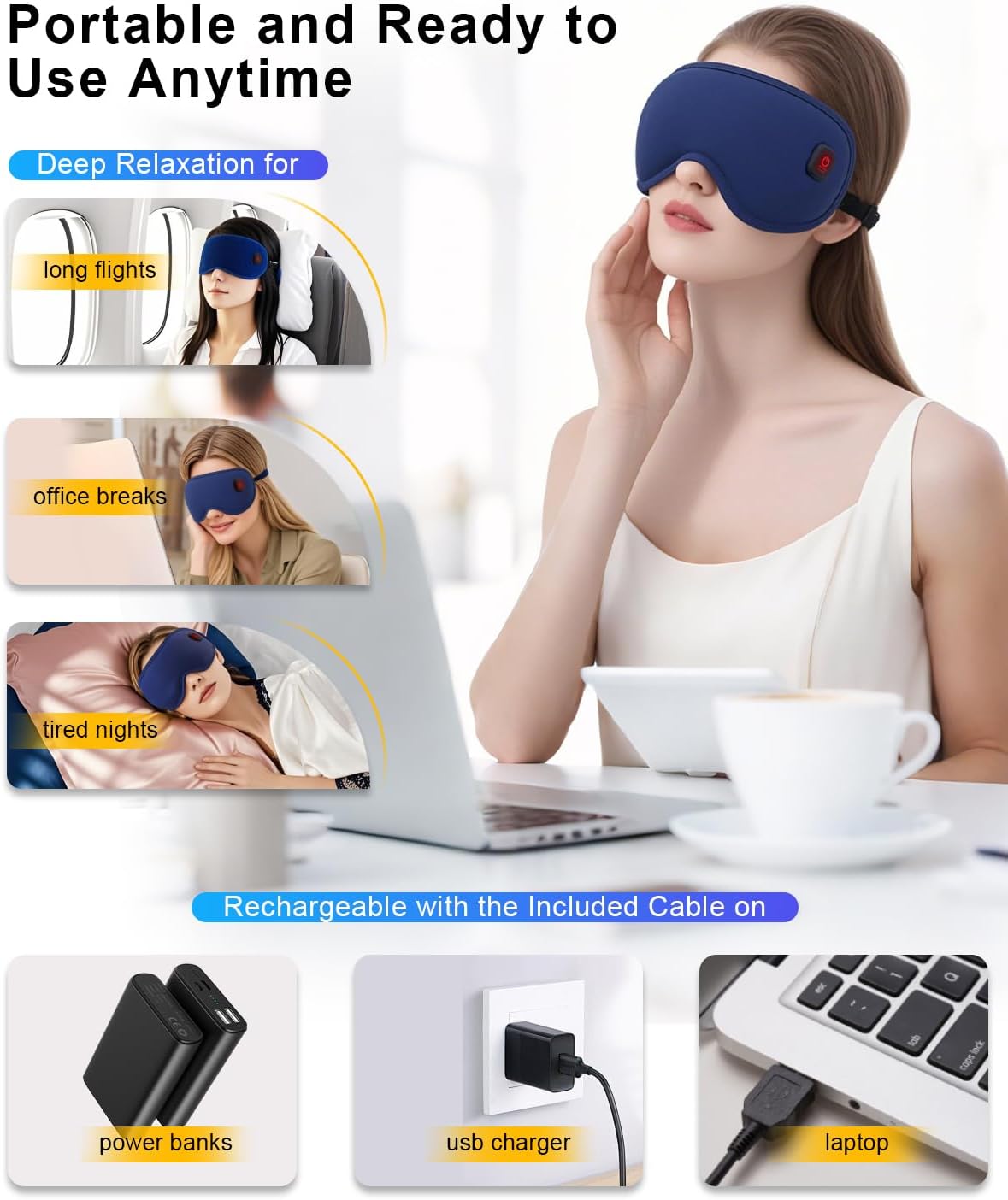 Cordless Heated Eye Mask for Dry Eyes丨1500mAh Warm Eye Compress for Puffy Eyes, Blepharitis, Styes丨Rechargebale Eye Heating Pad丨Washable