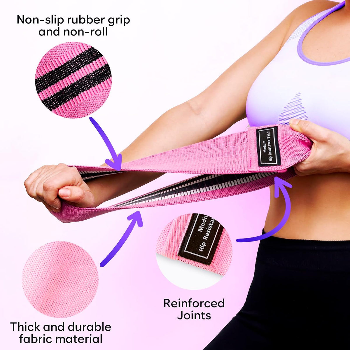 Wide Fabric Resistance Bands for Working Out | 3 Strength Level Non-Slip Exercise Booty Bands for Women & Men | Comes with a Bag and Tape Measure
