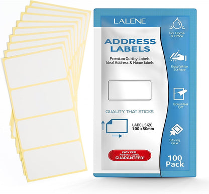 Large Self Adhesive Address Labels - 100x50mm, 100 Plain White, Blank Postal & Freezer Stickers