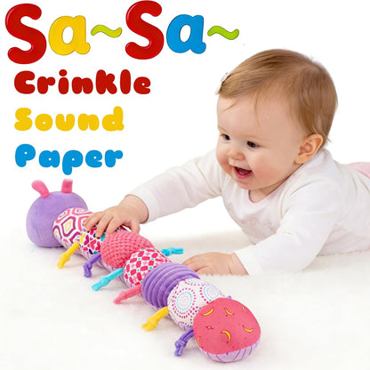 Baby Infant Caterpillar Musical Stuffed Animal Soft Toy with Multi-Sensory Crinkle, Rattle and Textures, Baby Girl Toy Birthday Gift for 0 3 6 9 12 Months+