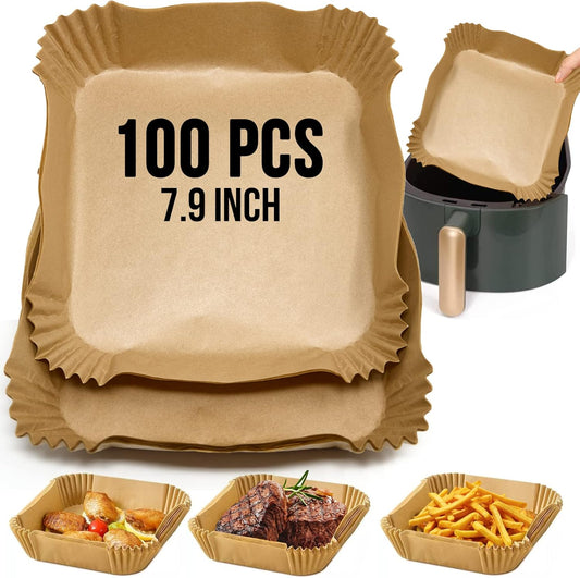 100pcs, 7.9 Inch Disposable Air Fryer Liners, Square for 4.3-8L Basket