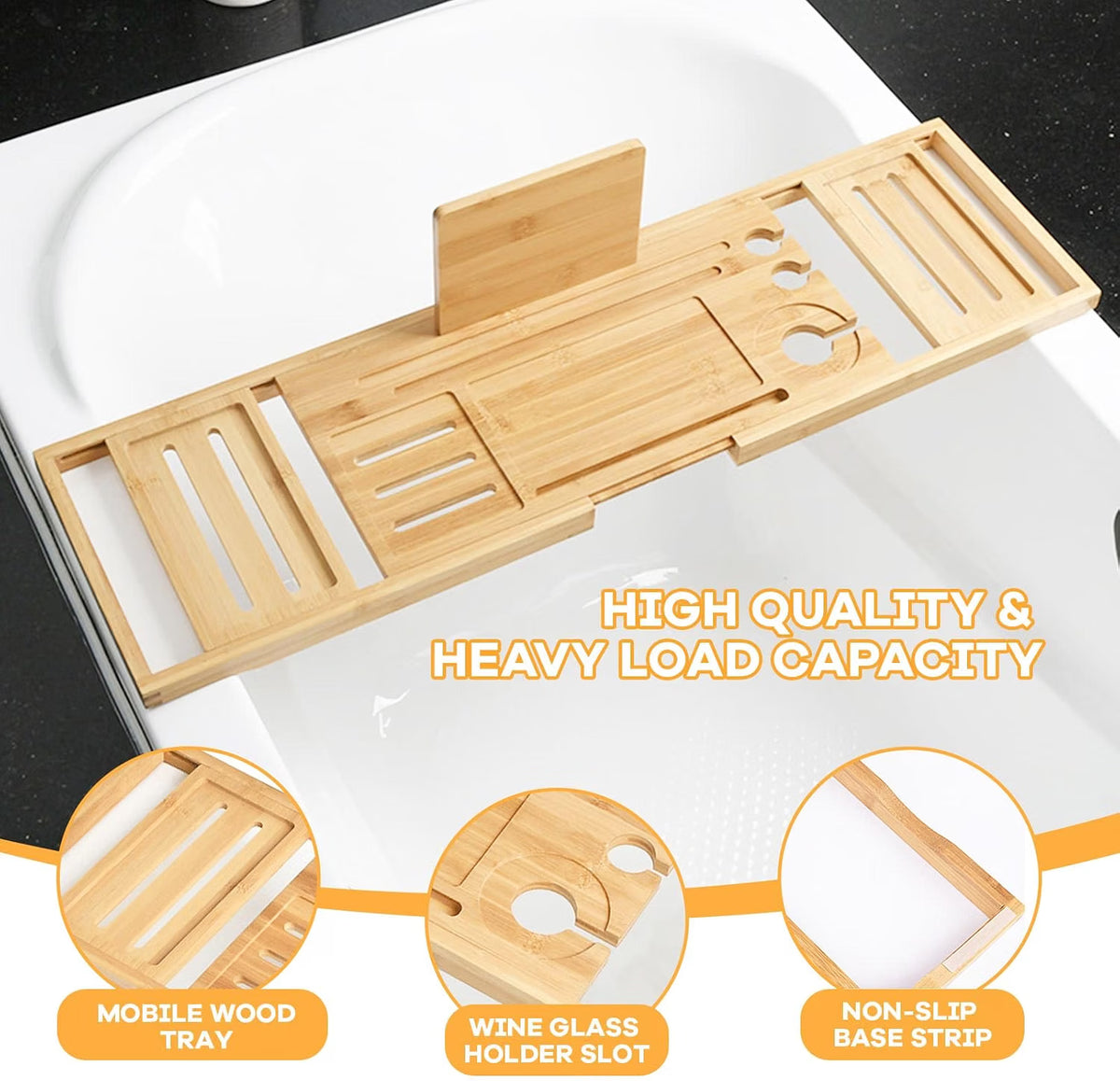 Bath Tray Bath Shelf, Wooden Bath Tray for Across the Tub
