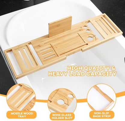 Bath Tray Bath Shelf, Wooden Bath Tray for Across the Tub