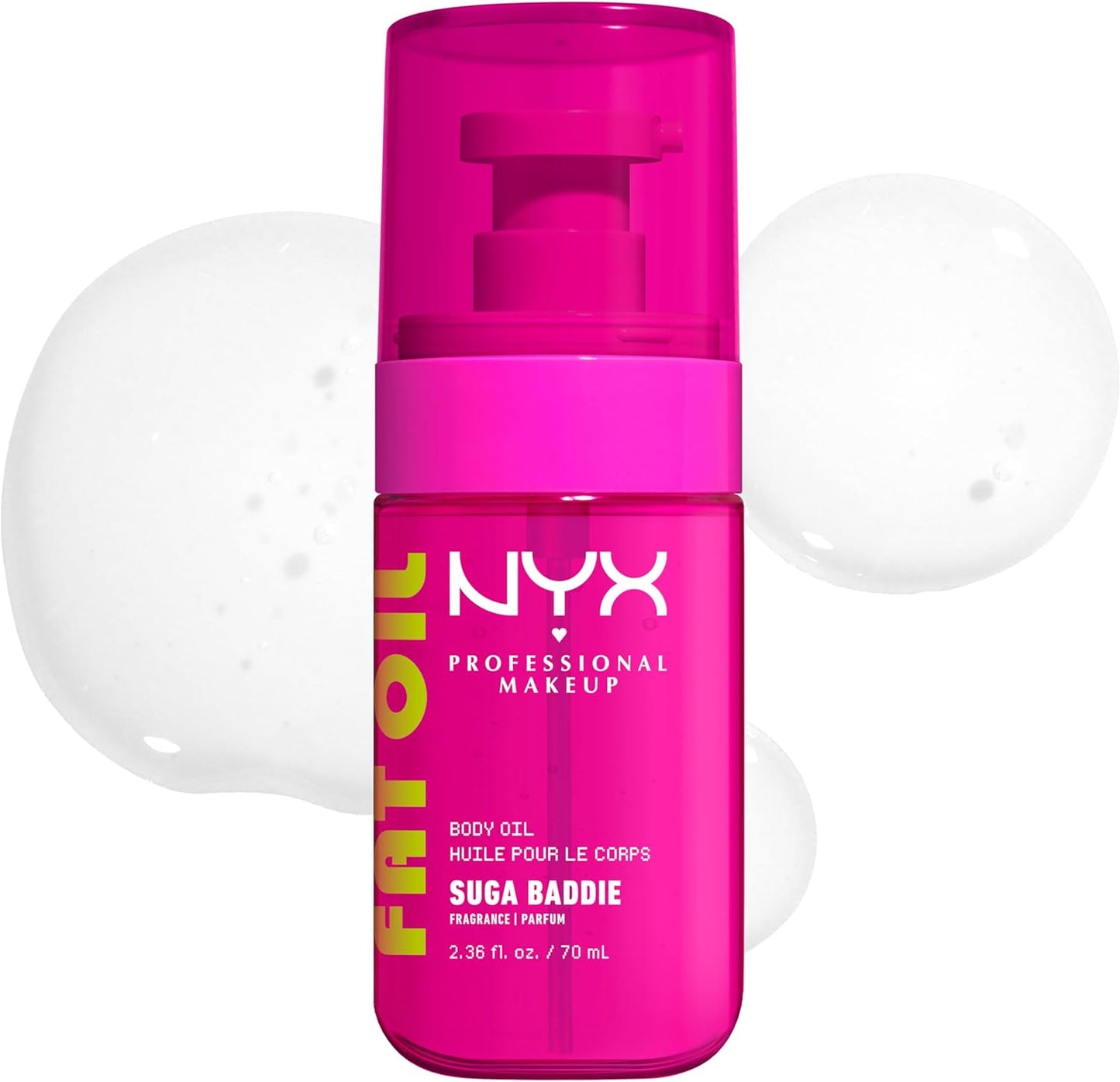 NYX Body Oil, Fat Oil Shimmering Body Moisturiser for Glowing Skin, 24hr Hydration with Avocado Oil & Vitamin E, High-Shine Finish, Non-Greasy & Vegan, Suga Baddie