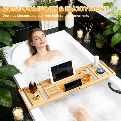 Bath Tray Bath Shelf, Wooden Bath Tray for Across the Tub