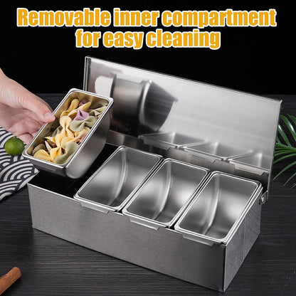 4 Compartment Stainless Steal Topping Station with Lids (30 * 14 * 8cm)