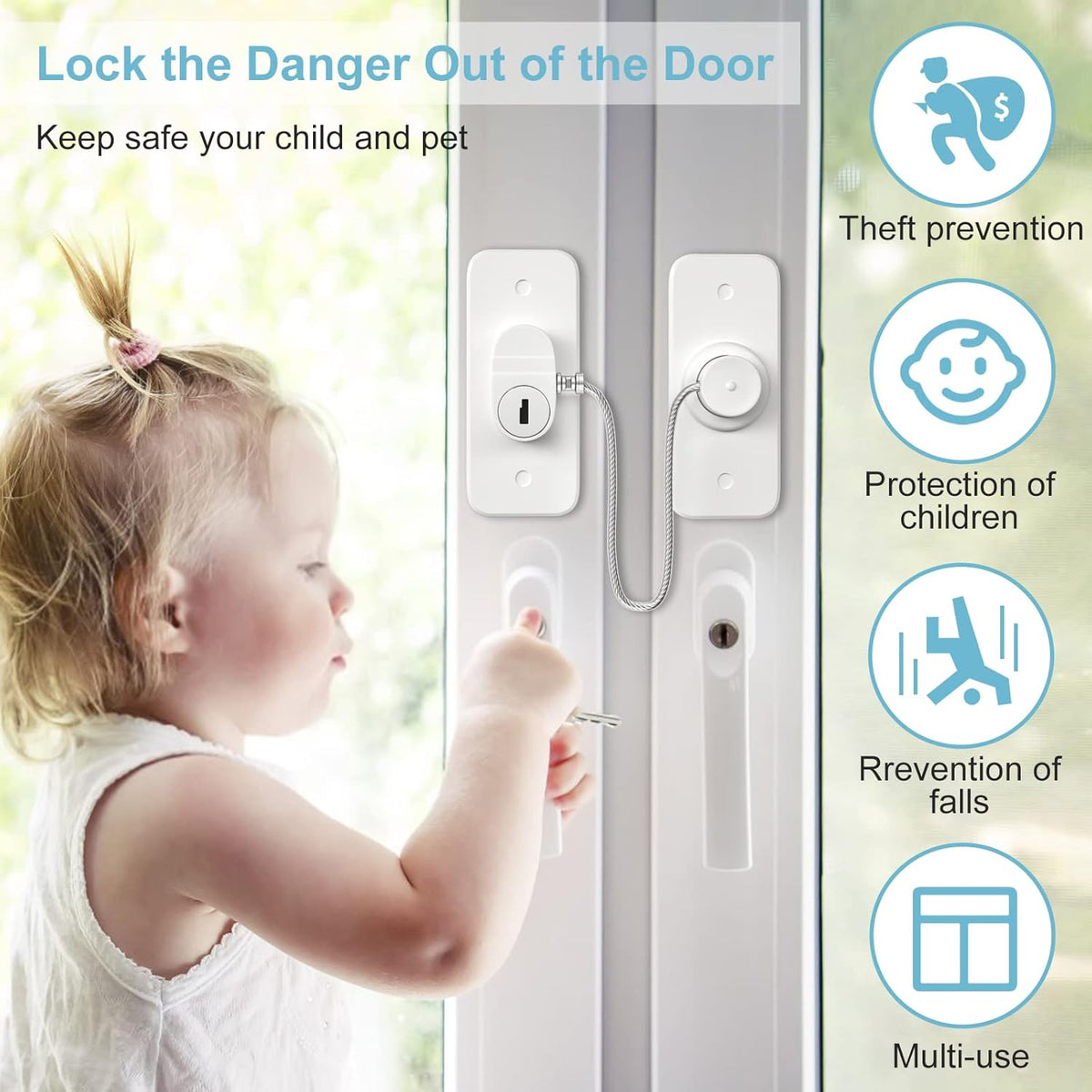 Window Safety Lock, Window Locks for UPVC, Windows Restrictors AOSITE 2Pack No Drill Children Proof Window Locks Self Adhesive, Pet Safety Child Window Safety Locks with Key – Child Security for Home
