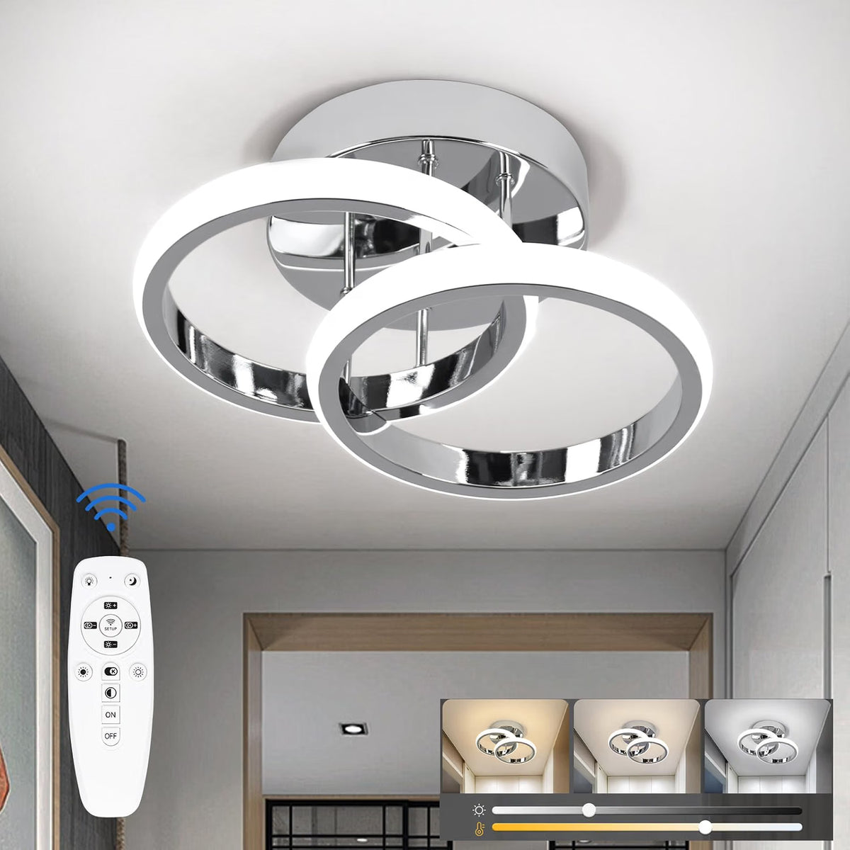EIDISUNY Led Ceiling Light Dimmable 28cm Modern Round LED Ceiling Lamp with Remote Control, Ceiling Lighting Fixture for Kitchen Bedroom Living Room Hallway Office - 24W, Silver, 28cm, 3000K-6000K [Energy Class E]