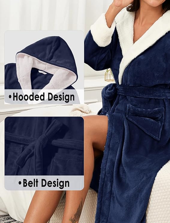 Women's Large Fleece Hooded Dressing Gown Robe