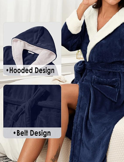 Women's Large Fleece Hooded Dressing Gown Robe