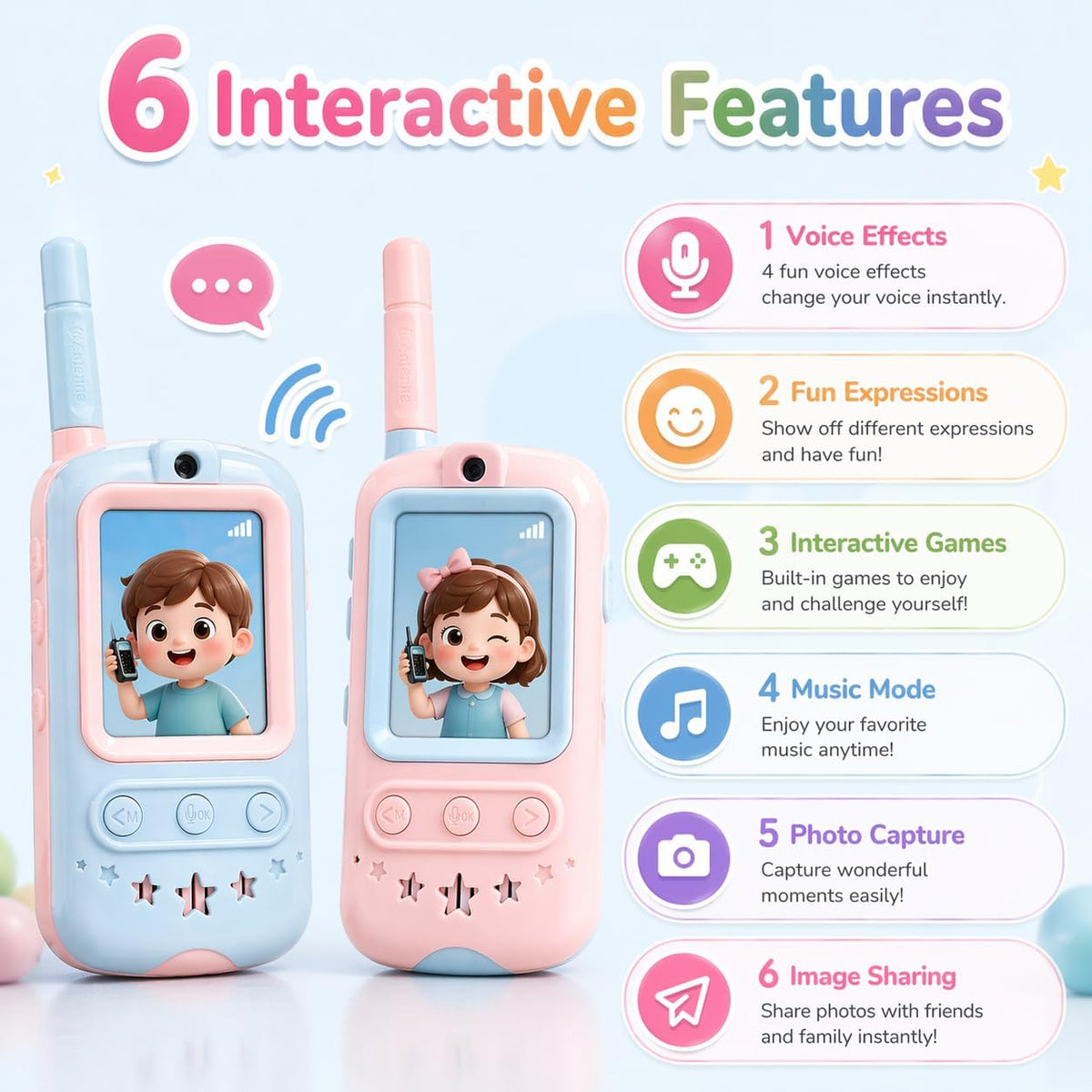 Video Walkie Talkies for Kids, 2 Pack Screen Walkie Talkie Toys with Voice Effects, Outdoor Camping Adventure Travel Gifts for Boys Girls Ages 3-12 (Blue & Pink)