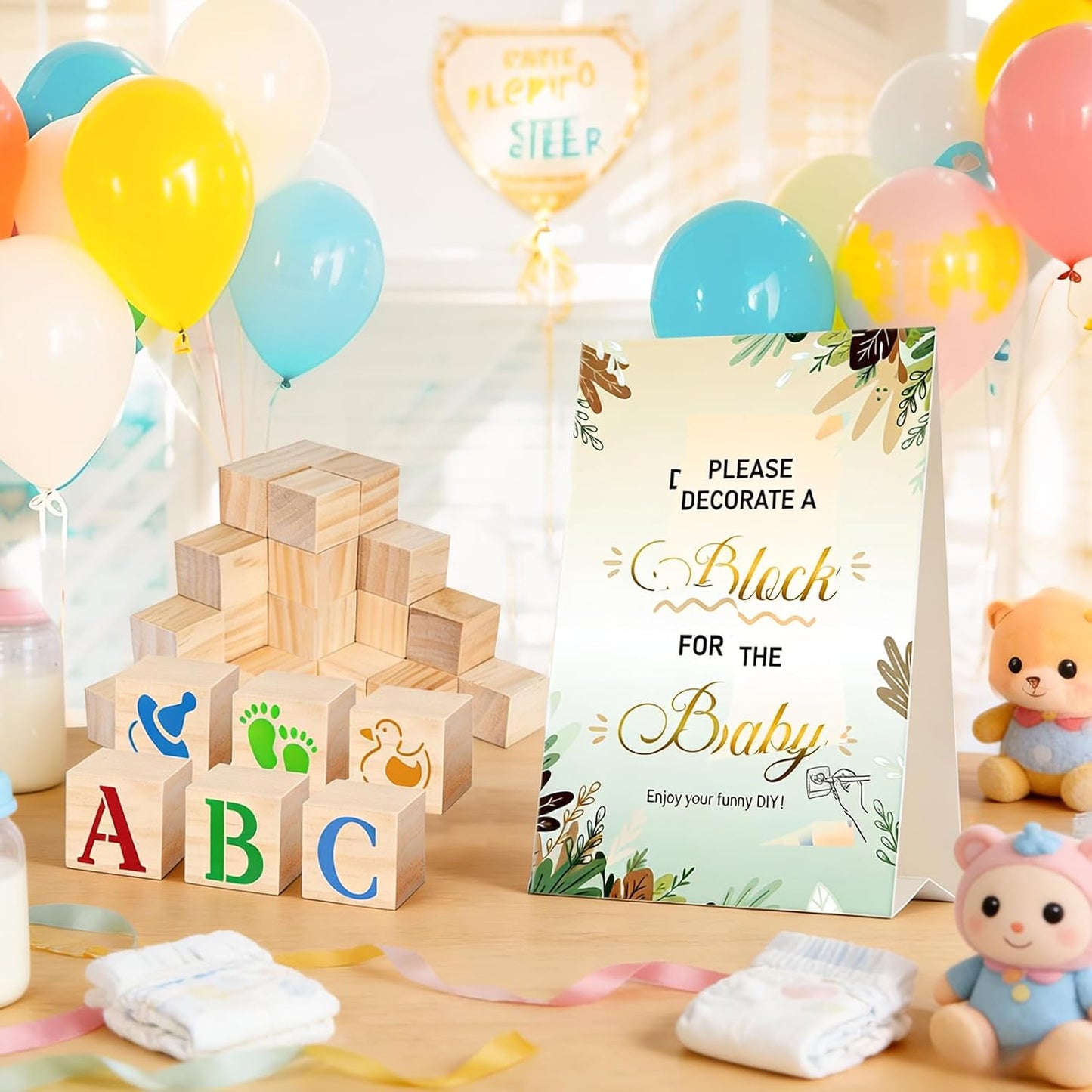 133 Pcs Baby Shower Games Sign Kit with 52Pcs Wooden Blocks | Creative Baby Shower Ideas for Guests, DIY Drawing for Gender Reveal Activity & Baby Shower Decorations