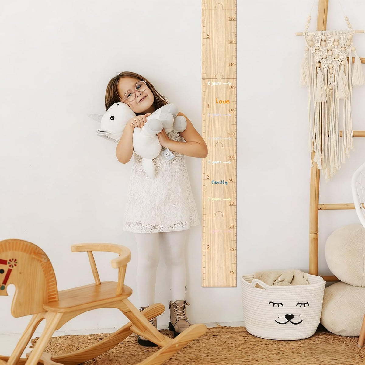 GUANKE Wooden Kids Height Chart for Wall, Natural Solid Wood Dual Scale (Feet/CM), Writable Growth Tracker, Easy Install Nursery Decor (Tree)