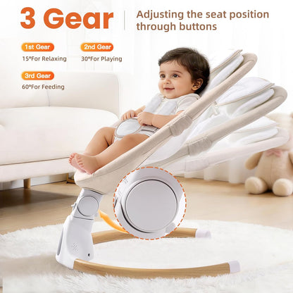Electric Baby Swing Chair from Birth, 0–6 Months, max 9kg，Portable Newborn Baby Bouncer with Bluetooth, Rocking Rocker Chair 5 Swing Speed
